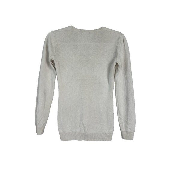 Vintage Women Cream XSmall V-Neck Sweater Y2K Retro Cottage Minimal Lightweight - Picture 2 of 5